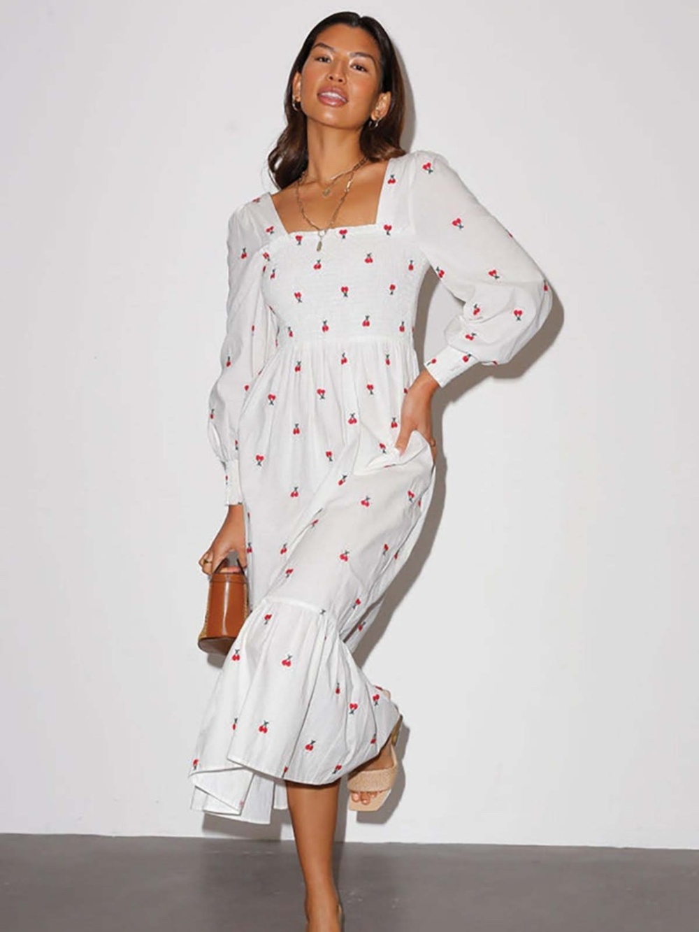 NEVER FULLY DRESSED DREAM MIDI DRESS WHITE CHERRY